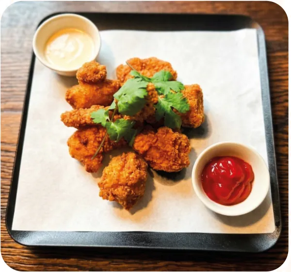 Boneless fried chicken karaage with dipping sauces